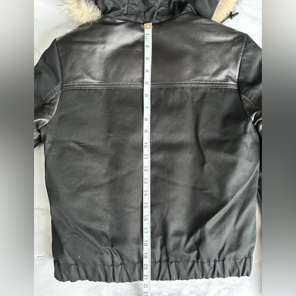 DANIER Down Filled Leather Accent Bomber w Detachable Coyote Fur Hood Trim - Picture 16 of 17